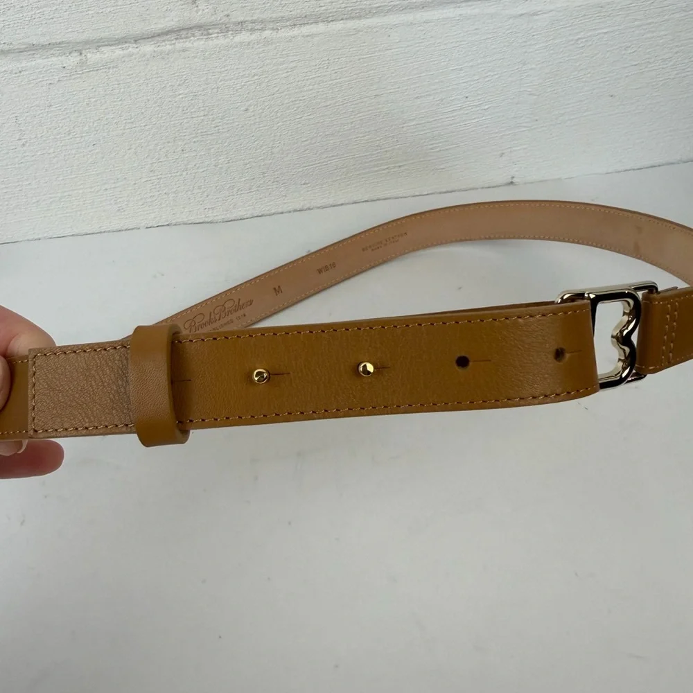 Brooks Brothers Brown Leather B shaped Buckle Belt, Medium